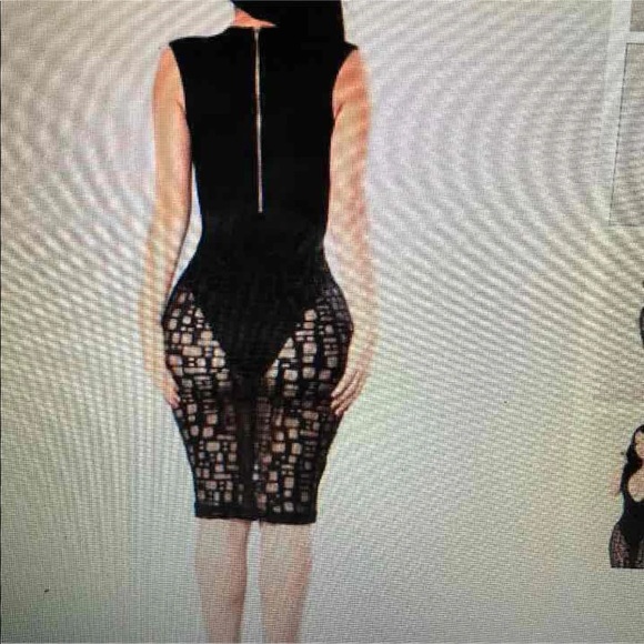 FashionNova: Deep V Neck Mesh Dress - Picture 2 of 3